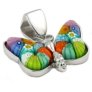 .925 Sterling Silver Nickel Free Multi Color Butterfly Millefiori Animal Pendant