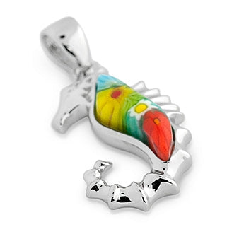 925 Sterling Silver Nickel Free Multicolor Millefiori Seahorse Pendant