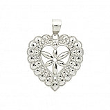 925 Sterling Silver Rhodium Plated High Polished Floral Design Heart Pendant