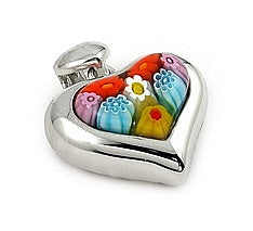 925 Sterling Silver Millefiori  Multi Color Heart Pendant
