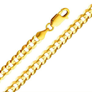 14K Yellow Gold 4.7mm Concave Curb Chain Bracelet with Lobster Claw Clasp