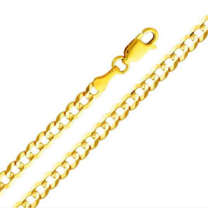 14K Yellow Gold 3.6mm Concave Curb Chain Bracelet with Lobster Claw Clasp