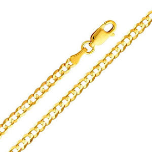 14K Yellow Gold 3.2mm Concave Curb Chain Bracelet with Lobster Claw Clasp