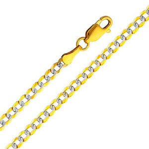 14K Two Tone Gold 3.2 mm Concave Curb WP Chain Bracelet with Lobster Claw Clasp
