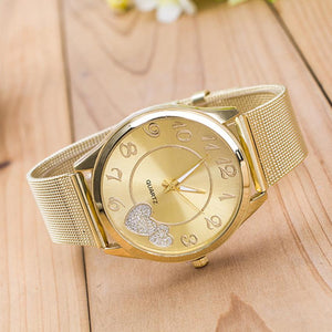 Luxury Gold Watches Women Mesh Stainless Steel Heart Ladies Dress Watch Quartz
