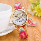 Luxury Watches Women Cute Glasses Cat Quartz Dial Wrist Watch Multi color  feminino