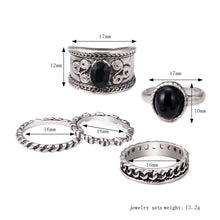 Load image into Gallery viewer, Vintage 5 PCS Ring Set Punk Silver Color Stone Rings For Women/Men Bead Finger Gold Color Ring