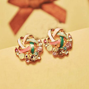 Women Luxury of Elegant Temperament Distorted Mode Color Rhinestone Earrings  BK