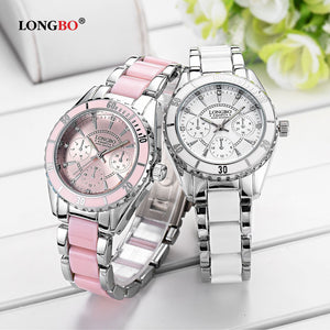 LONGBO Brand Fashion Watch Women Luxury Ceramic And Alloy Bracelet  Wristwatch