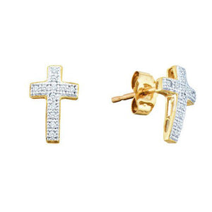 10k Yellow Gold 0.10Ct Diamond Cross Stud Earrings